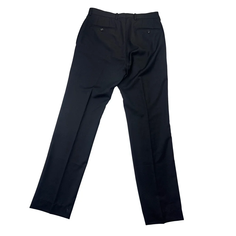Black 100%‎ Wool Dress Pants Flat Front Trousers 31S Mens Business Formal